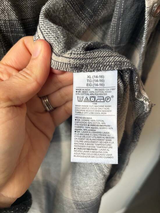 Lot of 2 Old Navy Girls Hooded Flannel Shirts XL Size 14-16 Black and Purple Pla - Picture 4 of 7